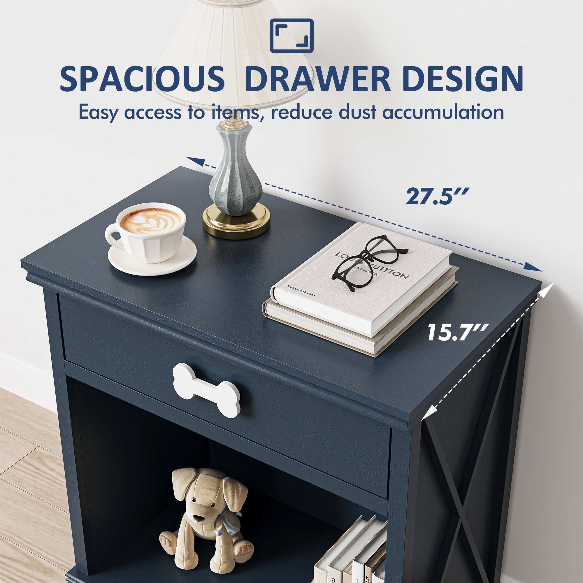 Cat Litter Box Enclosure Nightstand With Led Light Navy Blue_voghion.com